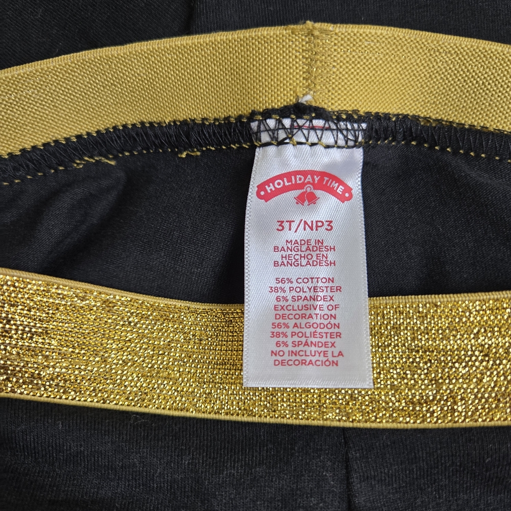 Holiday Time Girls Black Gold Star Christmas Holiday Stretch Leggings 3T NEW - Picture 2 of 5